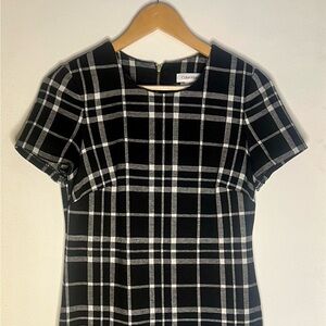 Calvin Klein Black and White Plaid Midi Dress with Gold Back Zipper